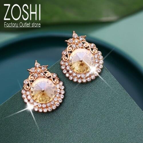 2020 New Star Moon Stud Earrings Ethnic Flower Round Crystal Earrings For Women Fashion Brand Wedding Party Bridal Jewelry Gift