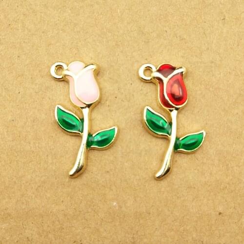 10pcs 13x25mm tulip charms enamel charm for jewelry making earring pendant necklace and bracelet charms