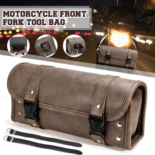 Universal motorcycle front tool bag PU leather saddle bag luggage storage saddle bag matte brown