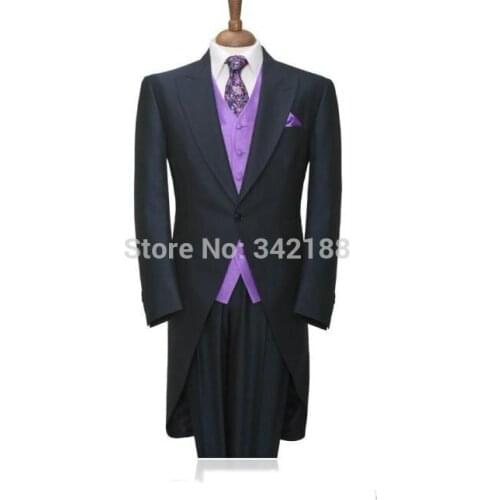 Morning Style Slim Fit Groom Tuxedos Black Best man Peak Lapel Groomsman Men Wedding Suits Bridegroom (Jacket+Pants+Tie+Vest)wed