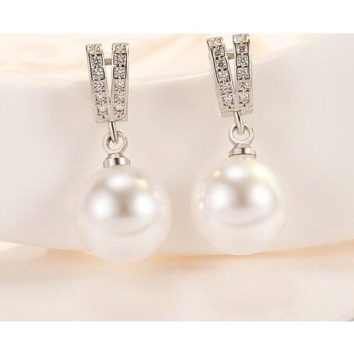 Elegant Chic Pearl Crystal Zircon Diamond Gemstones Drop Earrings for Women White Gold Silver Color Jewelry Brincos Accessories