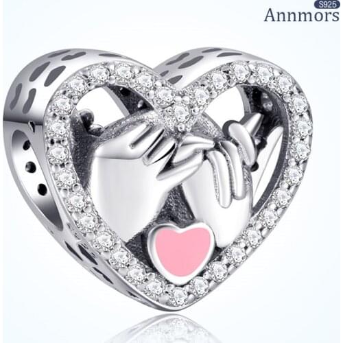 925 Sterling Silver Love Hands Heart Beads Fits Pandora Original Bracelet Necklace Charm Beads Finger Love Promise Women Jewelry