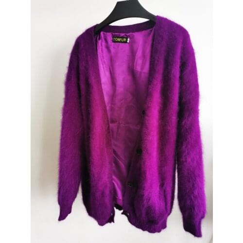 Open Stitch Natural 100%Mink Cashmere Cardigans with lining and Button Coat for Women Low Discount Factory Top Selling tbsr915