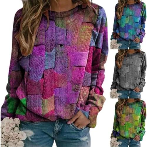 Women Top Pullover Vintage Knitted Sweatshirt Tie-dye Female Fashion Colorful Round Neck Loose Pullover Sweater for Work