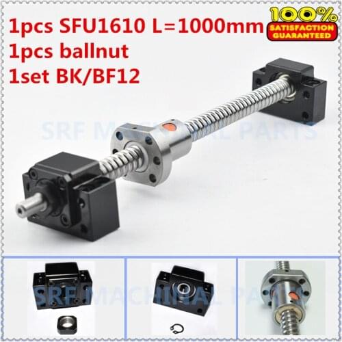 1610 Ballscrew SFU1610 L=1000mm Rolled Ball screw with single Ballnut +1set BK/BF12 end support CNC parts