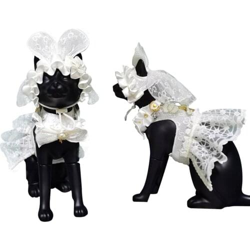 2Pcs Dog Wedding Dresses Summer Lace Princess Skirt with Pearl Bowknot Tutu Ball Gown with Lacy Headpiece Bride Costume for Pets