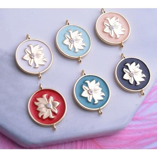 4pcs/lot 10*14MM High Quality Lotus Connector Gold Color Enamelled Lotus Charms Earrings Bracelet and Necklace Findings