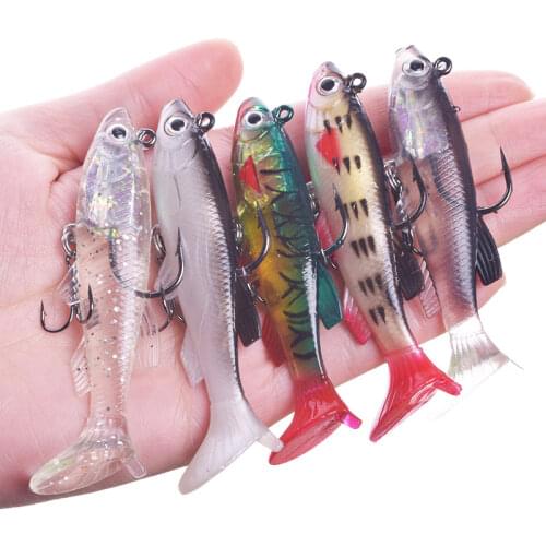 5pcs/Lot Fishing Jig Head Lead Soft Lure Tail Wobblers 7.8cm 12g Silicone Artificial Bait With Treble Hook Tackle Sea Bass Pesca