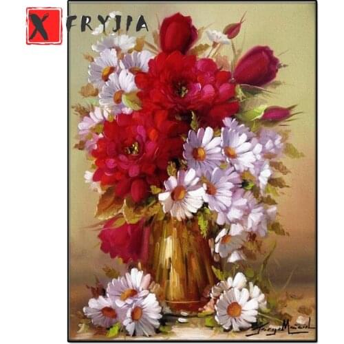 5d diy diamond painting Red and white daisies diamond painting cross stitch mosaic embroidery diamond round square stones decor