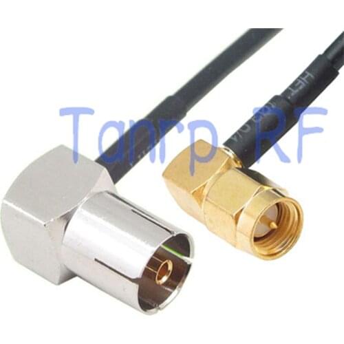 6in TV female jack to SMA male both right angle 90 degree RF connector adapter 15CM Pigtail coaxial jumper RG174 extension cable