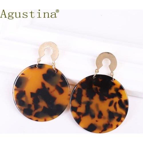 Leopard Print Acrylic Earrings vintage geometric large round Earrings for Women fashion metal Resin Female Trendy Jewelry gift