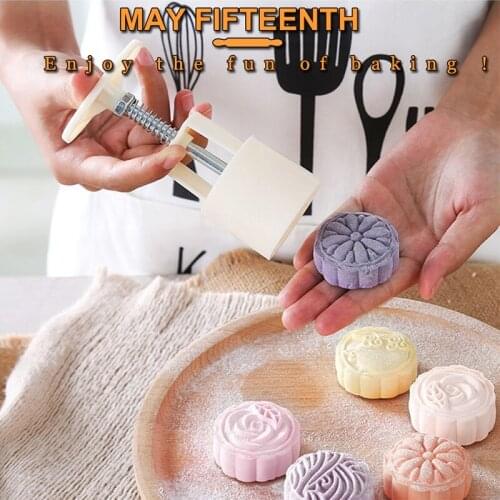 Mid-autumn Festival Round Flower Stamps Mooncake Mold DIY Hand Pressure Maker Mould Pastry Mooncakes Cake Decorating Tools