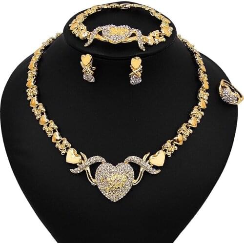 Hotsale African Beads Jewelry Set Bridal Gold Color Heart LOVE Necklace Set Nigerian Dubai Jewelry Sets Design Accessories