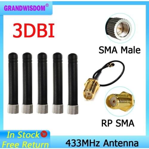 433MHz Antenna 3dbi SMA Male Connector 20P Plug 433 MHz Directional Antena Small Size 433m Antenne + 21cm RP-SMA Pigtail Cable