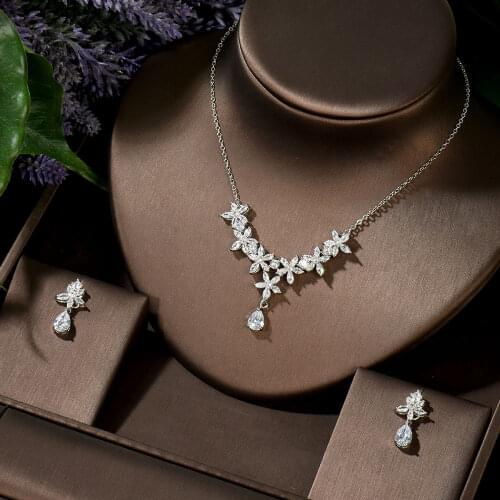 HIBRIDE Classic Womens Wedding Jewelry Set Silver Color Fine Necklace Earrings Accessories Party Gift Bijoux Femme N-1420