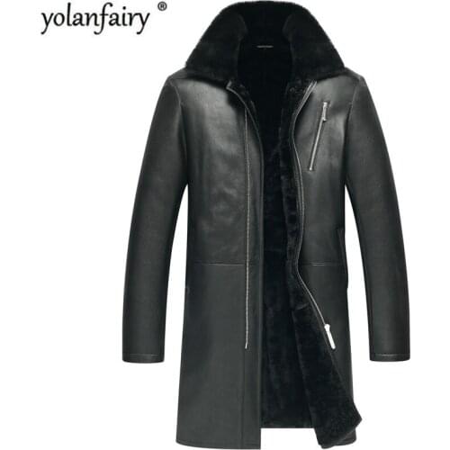 Leather Jacket Men Real Fur Coat Winter Jacket Mens Sheep Shearling Fur Coat Warm Wool Jackets Jaqueta De Couro 6052 YY510