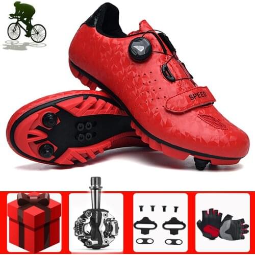 Self-locking Cycling Shoes Sapatilha Ciclismo Mtb Men Sneakers Women Red Bicycle PU Upper Breathable Mountain Bike bicicleta