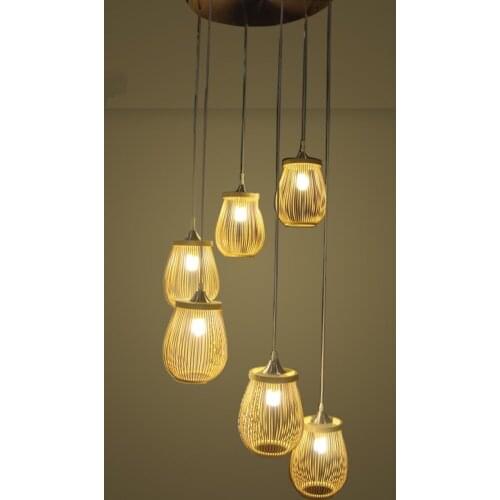 Staircase light loft bamboo lamps Stairs wood lights living room large pendant light revolving stair lamp long double LU1018