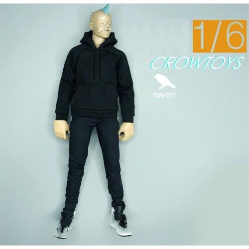 Hot Sales 1/6th Fashion Crowntoys 2 Colors Black White Hoodie Pants Trousers For Usual 12inch Doll Soldier Collection