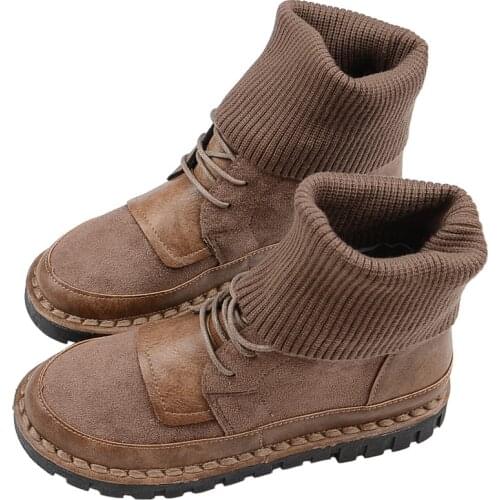 Mori Literary Retro Soft Bottom Short Boots 2021 Winter New Wool Mouth Ankle Boots Harajuku Style Martin Boots Flat Womens Boot