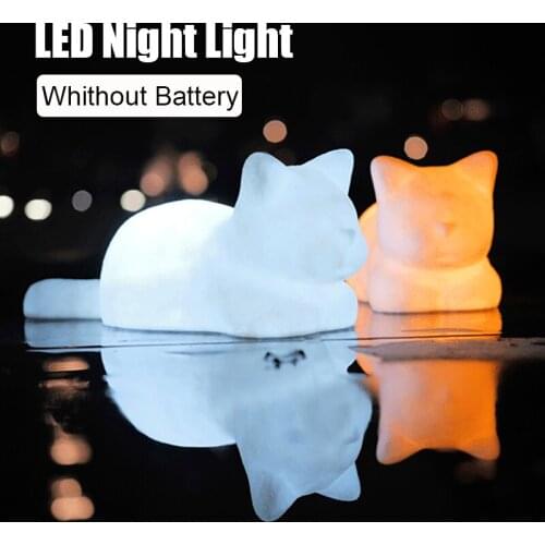 Cute LED Night Light Silicone Touch Sensor Warm/White Cat Night Lamp Kids Baby Bedroom Desktop Decor Ornaments (Whithout Battery