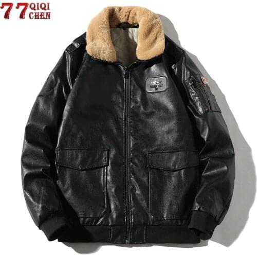 Winter PU Leather Jacket Men Thick Warm Bomber Luxury Coats Fur Collar Streetwear Hip Hop Motorcycle Pilot Faux Leather Jacket