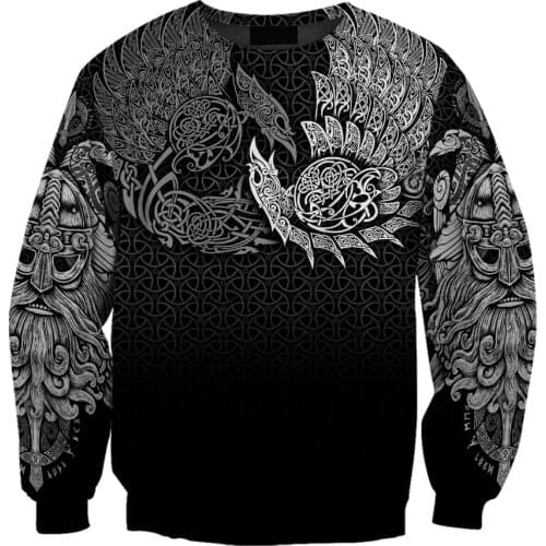 3D Printed Men Zip Hoodie Viking - Ravens of Midgard Tattoo Unisex Deluxe Sweatshirt Pullover Casual Jacket Tracksuits DW0817