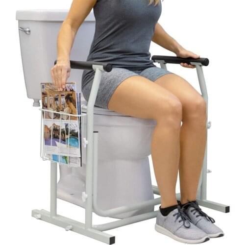 Stand Alone Toilet Rail Medical Bathroom Safety Assist Frame Freestanding Commode Stability Handrails for Elderly, Handicap