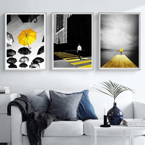 Nordic Simple Style Canvas Posters Modern Black White And Yellow Abstract Painting For Wall Art Decoration Home Decor