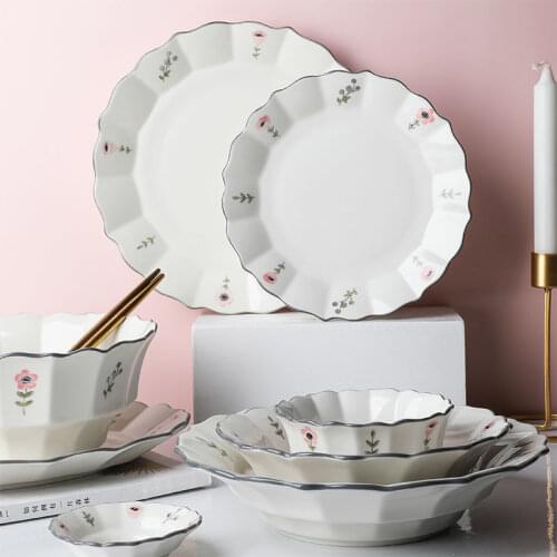 Japanese-style Floret Small Fresh Tableware Bowl and Plate Set Household Creative Tableware and Dishes Set Household Products