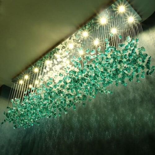 New hotel crystal chandelier bar living room large engineering light green transparent stone custom lamp