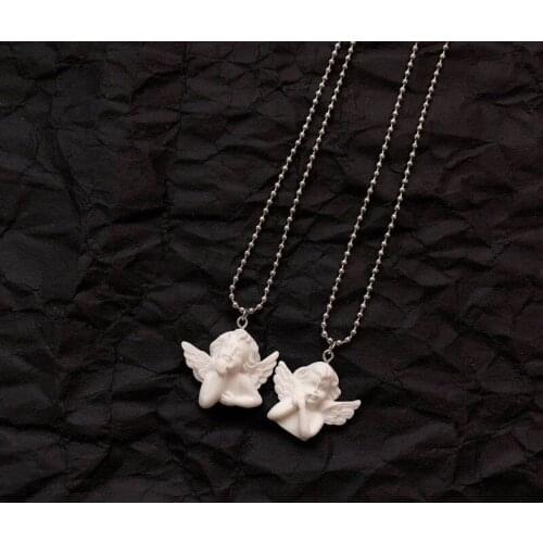 Resin Cute Cupid Angel Pendant Necklace, Long Chain Baby Shaped Jewelry Sweetheart for Women Man Friendship Girl Gifts