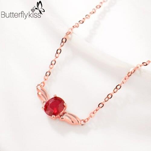 BK 18k Rose Gold Ruby Necklace Pendants For Women 1.39g Genuine Gold 585 Wing Shape Wedding Engagement Gifts Luxury Fine Jewelry