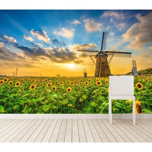 Custom 3D murals,Scenery Fields Sunflowers Sunrises and sunsets wallpapers,living room sofa TV wall bedroom papel de parede