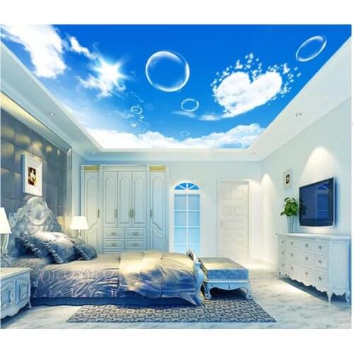 Custom photo mural background 3d ceiling murals wallpaper Dreamy blue sky and white clouds living room wallpaper for walls 3d
