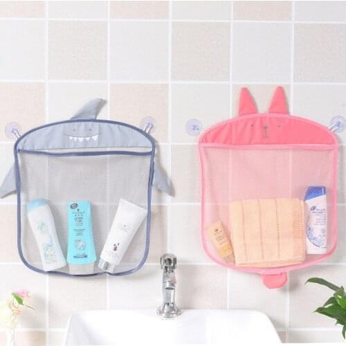 Transparent grid fabric storage bag Korean multi-purpose suction cup storage bag cartoon kitchen storage sundries hanging bag