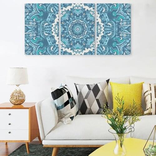 Psychedelic Blue Bohemian Mandala Canvas Wall Art Unframed Posters Prints Long-lasting Paintings for Home Decor 3 Pieces Posters