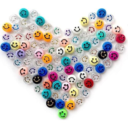 10MM Multicolor Acrylic Smiley Face Beads For DIY Bracelet Jewelry Making Accessories Plastic Flat Round Cartoon Smiling Beads