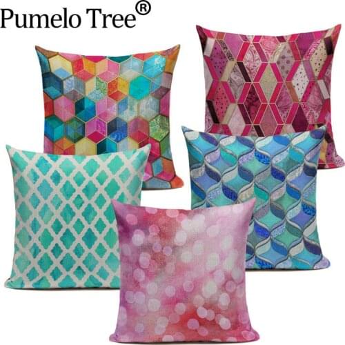 Colorful Geometric Cushion Cover Green Pink Diamond Bedroom Car Cotton Linen Home Decoraction Sofa Mordon Custom Pillow Case