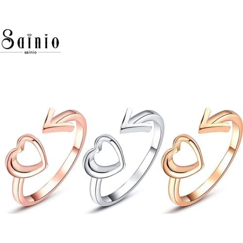 Romantic Cute Women Girl Finger Ring Simple Arrow Hollow Love Heart Open Ring Adjustable Rose Gold Ring Fashion Jewelry