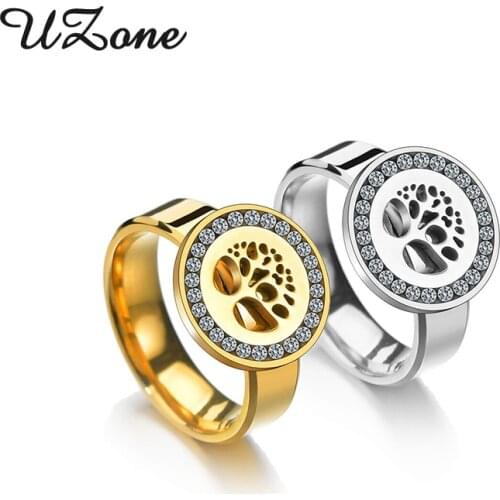 Luxuary CZ Stone Tree of Life Ring Hollow Stainless Steel Engagement Rings for Women Valentines Day Gift