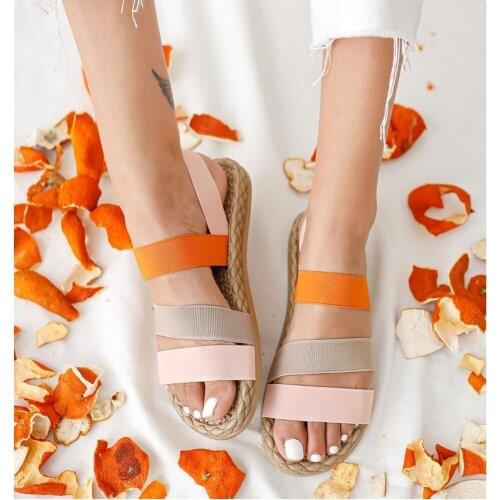 Şeritli Kadın Sandalet - 2021 Women Summer Shoes Sandals Flat Beach Casual Sandals