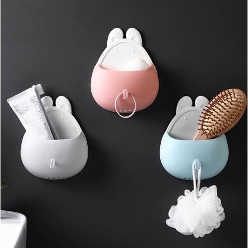 Bathroom Cute Wall Mount Shelf Toothbrush Rack Razor Holder Bathroom Storage Box brush holder bathroom organizer