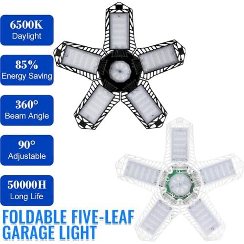 LED Five Leaf Light Foldable Garage Lighting LED Ceiling ABS+PC Black/Transpare Lamp Deformation for Warehouse Parking Lot