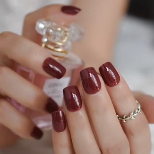 Medium Square Simple Fake Nail Smooth Shiny Art Nail Tips Broen Pink Many Colors To Choose With Adhesive Nail Tape False Nail