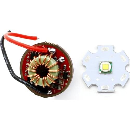 20mm 10W XM-L T6 LED Emitter Chip Diode with 22mm 5.6V-9V 2A 5 Modes Driver Board for XM-L L2 T6 U2 LED Flashlight
