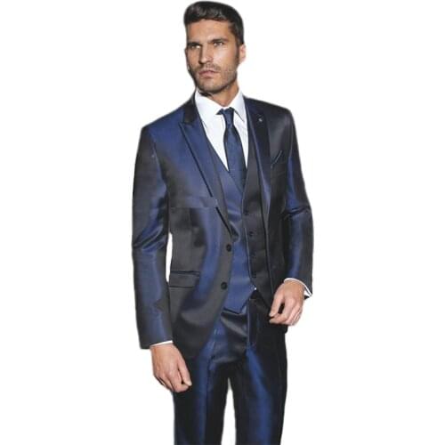 Navy Blue Mans Suits For Wedding Groom Wear Suit Groomsman Suits Dinner Suits Prom Dress Peaky Binders 3Piece(Jacket+Pants+Vest)