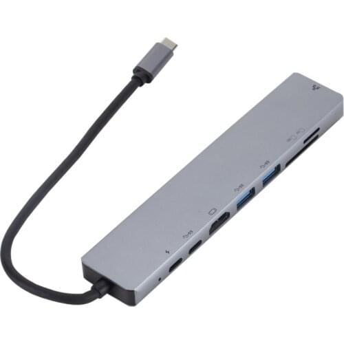 TYPE-C To HDMI RJ45 8 In 1 Type-C Network Card Laptop Docking Station HUB SD / TF Card Reader Wholesale