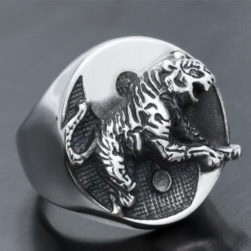 SECRET BOYS Unique Men Fashion Punk Style Stainless Steel Tiger Ring Knuckle Ring Wedding Jewelry