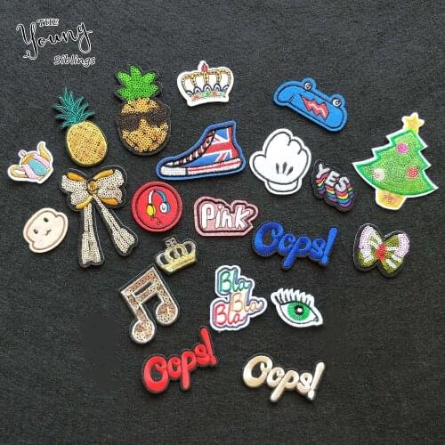 New arrive 1PCS sell Mixture embroidered hot melt adhesive Patches letter crown bowknot Stickers badge DIY clothing accessory